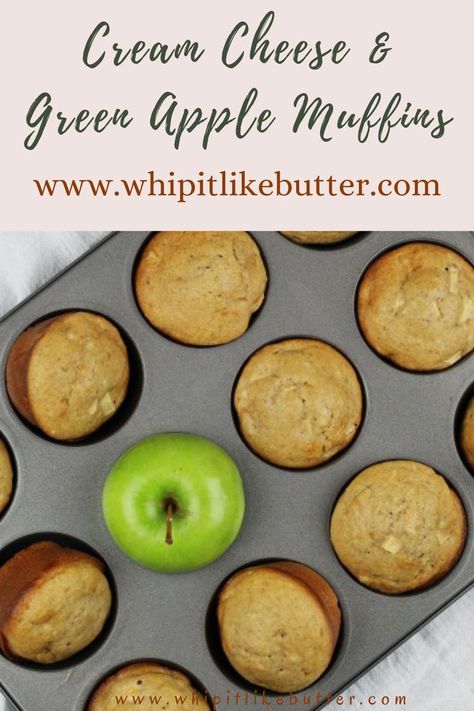 Cream Cheese and Green Apple Muffins are semi-sweet muffins packed with cream cheese and green apple goodness. Sweet Muffins, Moist Muffins, Apple Muffins, Crowd Pleasing Recipes, Easy Comfort Food, Cobbler Recipes, Butter Recipe, Dessert Recipe, Dessert For Dinner