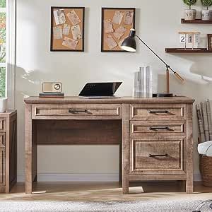 JXQTLINGMU 53INCH Home Office Desk, Modern Farmhouse Computer Desk with File Cabinet Letter T4 F4 Legal, Study Writing Desk,Warm Brown Home Office Board, Office Desk Modern, Brown Home Office, Keyboard Shelf, Office Board, File Cabinet Desk, Desk Modern, Study Writing, Office Furniture Sets