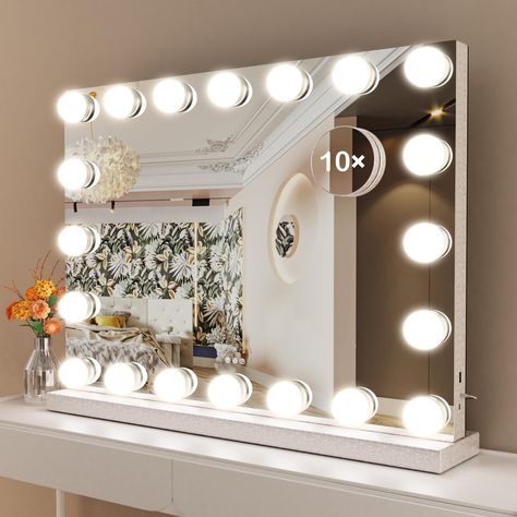 PRICES MAY VARY. ❤[3 colors Modes & Upgraded Adjustable Brightness] There are 20 LED bulbs around the lighting vanity mirror, and the 3 adjustable ranges are from cool white to warm yellow (3000-7000K). provides best protection to your eyes..The brightness can be adjusted to meet your personal makeup needs. High lumen and Life expectancy exceeds 50,000 hours. ❤【USB Charging Port & Type-C】The right side of the vanity mirror is equipped with USB charging ports and Type-C, which can charge your sma Impressions Vanity Mirror, Hollywood Vanity Mirror, Vanity Mirror With Lights, Hollywood Vanity, Dream Dorm, Bath Table, Hollywood Lights, Cedar Oil, Impressions Vanity