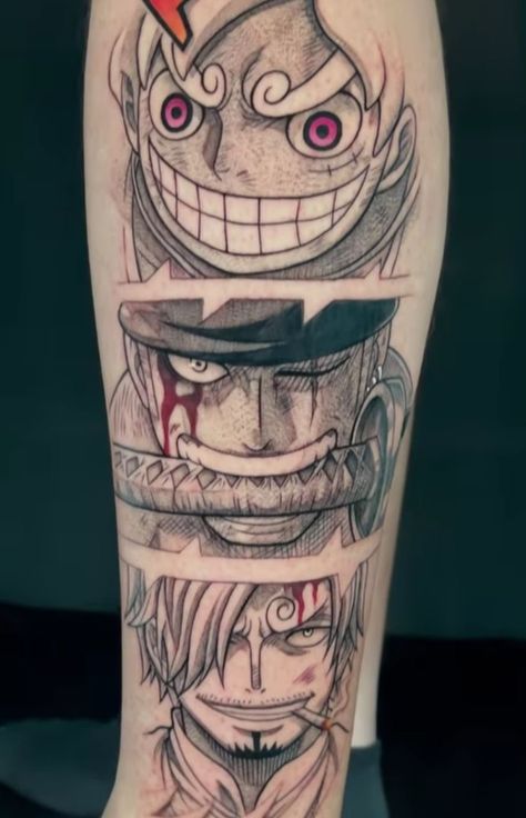 Sanji Tattoo Design, Luffy X Zoro X Sanji, Zoro Tattoo Ideas, Sanji Tattoo, Luffy Tattoo Ideas, Luffy Tattoo, Zoro Tattoo, Luffy X Zoro, Zoro X Sanji