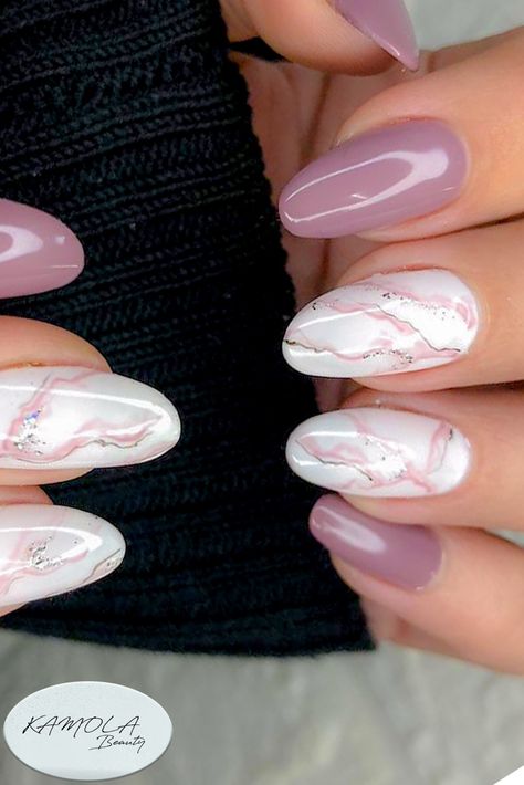 Purple & White Marble  Gel ext. Spring Marble Nails, Purple Marble Nails, White Marble Design, January Nails, Purple Marble, Cute Gel Nails, Ballerina Nails, Marble Nails, Gel Nail Designs