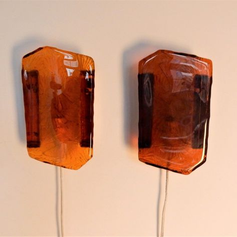 Amber Lights, Glass Bathroom, Amber Color, Pressed Glass, Amber Glass, Neon Lighting, Amber, Wall Sconces, 1960s