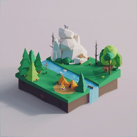 3d Low Poly Environment, 3d Practice, Rattus Rattus, Cube World, Low Poly Character, 3d Scene, Poly Art, Low Poly Games, Isometric Art