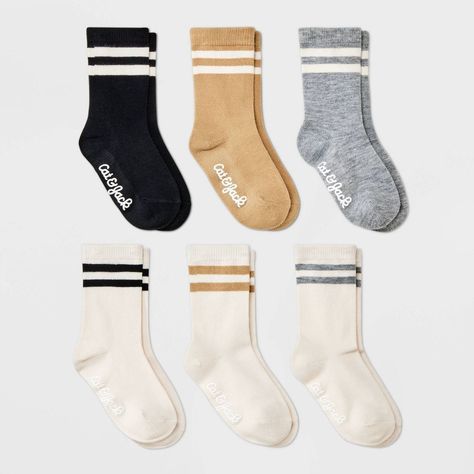 Toddler 6pk Striped Neutral Varsity Crew Socks - Cat & Jack™ | Target Long Socks Boys, Fall Socks, Toddler Boy Summer, Big Smiles, Socks Cute, Sock Booties, Boys Socks, Spring 2025, Toddler Socks