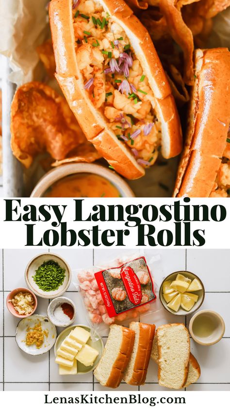 Langostino Lobster Rolls are the ultimate summer meal! They’re brimming with sweet, tender langostino lobster meat bathed in a tangy and aromatic garlic-lemon butter. Packed into buttery brioche rolls, this recipe is a quick and satisfying meal that will transport you straight to the New England seaside! Trader Joes Lobster Roll, Trader Joe’s Lobster Roll, Lobster Langostino Recipes, Trader Joe’s Langostino Tails Recipes, Langostino Lobster Rolls, Warm Lobster Roll Recipe, Trader Joes Langostino Tails Recipes, Best Lobster Roll Recipe, Lobster Rolls With Butter