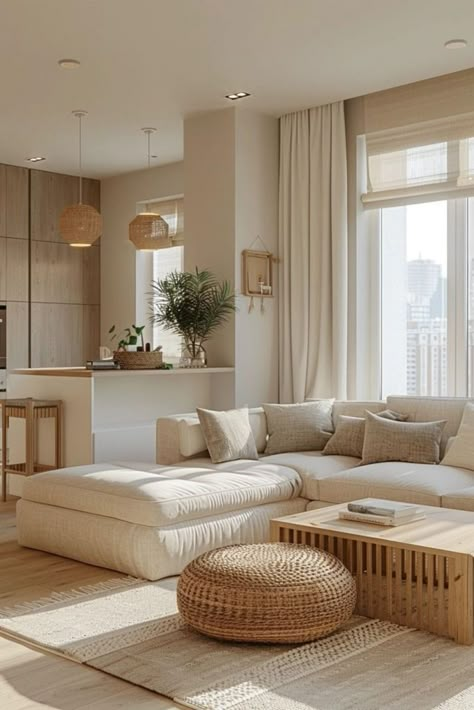 Soft Interior Design Living Room, Light Wood Living Room Ideas, Light Wood Apartment Decor, Soft Scandinavian Interior, Minimalist Cozy Decor, Dream Flat Aesthetic, Colorful Scandinavian Interior Design, Natural Scandinavian Interior, Scandinavian Apartment Decor Ideas