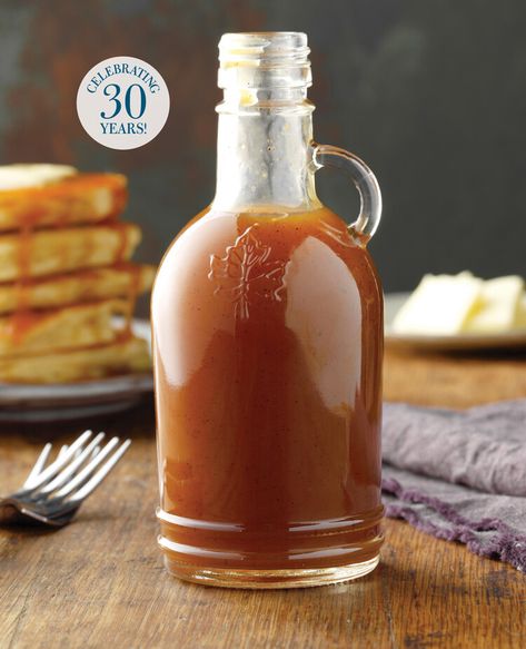 Add a Touch of Fall With Apple Spice Syrup — Taste of Home Apple Brown Sugar Syrup, Apple Cider Syrup, Autumn Breakfast, Apple Brown Sugar, Brown Sugar Syrup, Simple Syrup Recipes, Apple Spice, Homemade Syrup, How To Make Pancakes