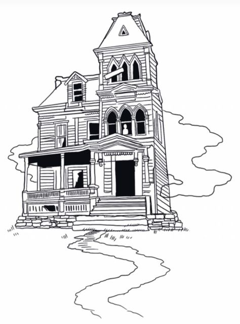 Haunted House Tattoo, Haunted House Drawing, Creepy Old Houses, House Outline, House Tattoo, House Clipart, Line Sketch, Architecture Drawing Art, Graffiti Cartoons