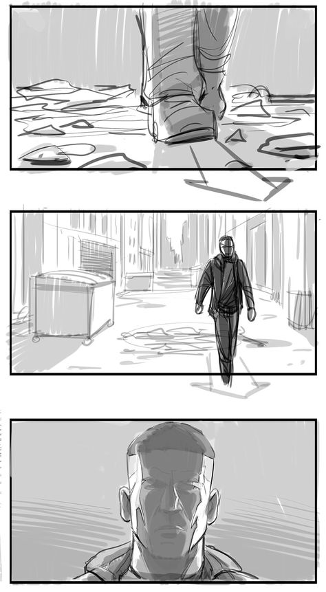 Comic Storyboard Illustration, Comic Book Perspective, Manga Storyboard Sketch, Story Board Illustration Ideas Easy, Chase Scene Storyboard, Story Bording Drawing, Perpective Action Poses, Storyboard Animation Sketch, Horror Composition