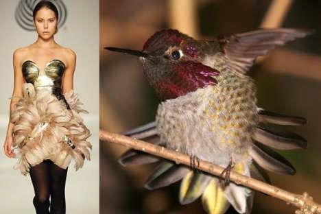 Nature-inspired Fashion_Bird 2 Bird Dress Fashion, Hummingbird Inspired Outfit, Hummingbird Fashion, Bird Fashion, Fashion Collection Inspiration, Nature Inspired Fashion, Object Design, Nature Inspired Engagement Ring, Nature Fashion