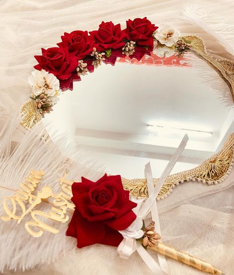 Nikha Mirrors, Nikah Mirror, Nikkah Ideas, Bride Fashion Illustration, Wedding Mirror, Wedding Decor Photos, Wedding Diary, Resin Crafts Tutorial, Desi Wedding Decor