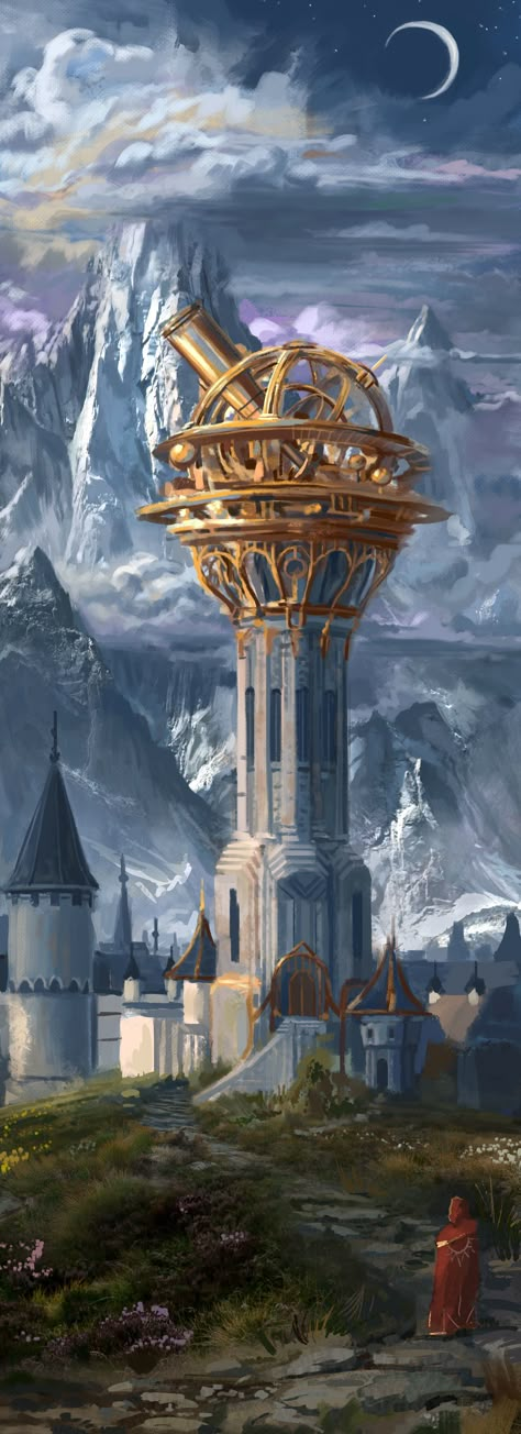 Landscapes of Tal'dorei Part 2, Kent Davis on ArtStation at https://www.artstation.com/artwork/BLeZ4 Steampunk Fantasy, Fantasy Wizard, Bg Design, Nature Artists, Art Landscapes, Fantasy City, Fantasy Setting, Fantasy Places, Wow Art