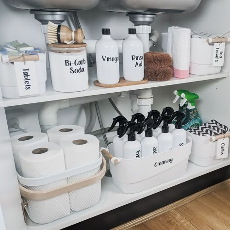 storage tubs for under sink Bathrooms Decor, Kitchen Cupboard Organization, Under Kitchen Sink, Koti Diy, Under Kitchen Sink Organization, Kitchen Sink Organization, Pantry Organisation, Kitchen Sink Storage, Storage Tubs