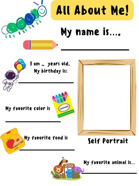 For more posters and worksheets, feel free to contact me! #preschool #headstart #allboutme #teacherspayteachers #earlychildhoodeducation #backtoschool All About Me Preschool Poster, About Me Poster Preschool, All About Me Poster Ideas Preschool, All About Me Teacher Template Free, Pre K All About Me Poster, Simple All About Me Printable, All About Me 1st Grade Poster, About Me Poster, Nouns Worksheet