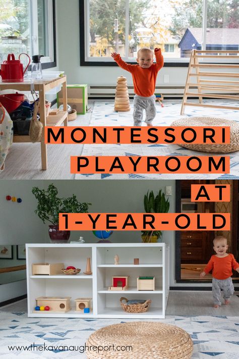 Goodbye Montessori Movement Area Playroom For One Year Old, Montessori Playroom 12 Months, Montessori Play Area In Living Room, Montisorri Playroom Ideas, Small Montessori Playroom, Baby Play Area In Living Room, Small Montessori Bedroom, Montessori Playroom Small Space, Baby Montessori Room