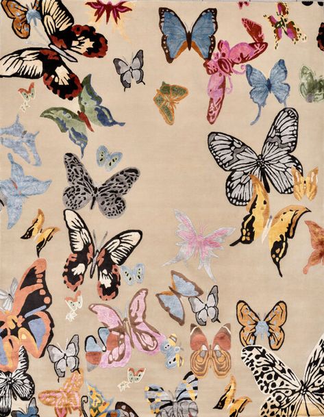 Madama Butterfly, Butterfly Rug, Asian Rugs, Unique Flooring, Butterflies Flying, Design Textile, Rug Company, Abstract Rug, Colorful Butterflies