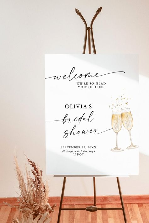 🏷️$45.70 📢Save Up to 25% 🎁 This lovely Customizable Welcome Poster features a minimalist design with champagne flutes and is a beautiful way to warmly welcome your guests to your wedding, bridal shower, baby shower or special event. Easily edit most wording to match your event! Text and background colors are fully editable! 🔥 #welcomesign #bohobridalshowerwelcomesign #bridalshowerwelcomesign #brunchandbubbly #boho #modern #champagne #watercolor #pinkandgold #simple Champagne Watercolor, Boho Brunch, Brunch Bubbly, Boho Bridal Shower, Bridal Shower Welcome Sign, Welcome Poster, Bridal Shower Signs, Shower Welcome Sign, Shower Supplies