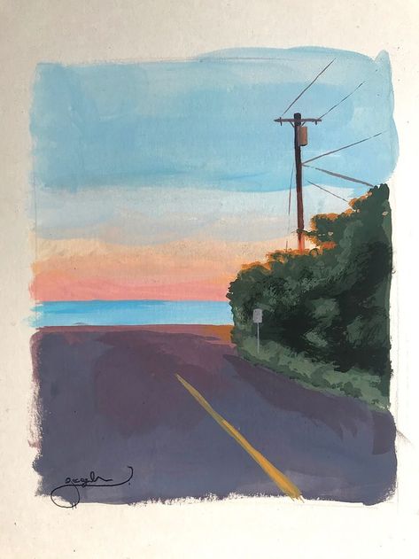 Simple Painted Landscapes, Guache Painting Ideas, Gouache Easy, Acrylic Painting Beginner, Sketchbook Nature, Landscape Simple, Watercolor Art Landscape, Nature Sketch, Canvas For Beginners