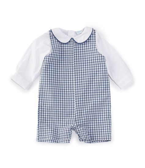 From Edgehill Collection, this jon jon features:Gingham printPeter PanLong sleevesButton closure at legBanded/elasticMachine wash/tumble dryImported. Going Home Baby Outfit, Baby Boy Summer Outfits 6 Months, Preppy Baby Boy Outfits, Boys Church Outfit, Newborn Boy Outfits, Preppy Baby Boy, Baby Boy Monogram, Classic Baby Clothes