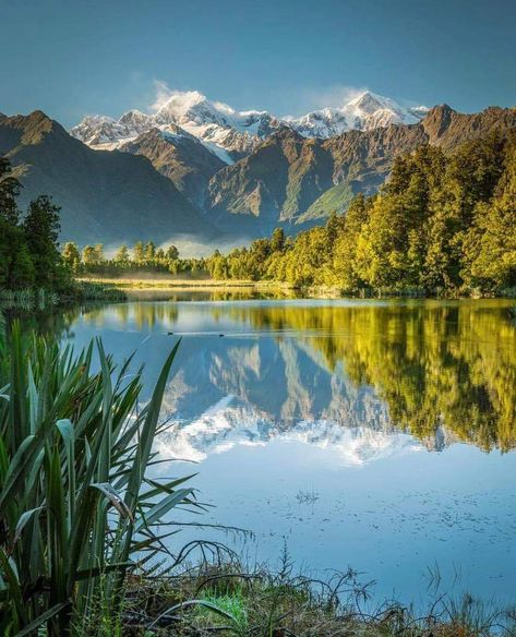 Lake Matheson, New Zealand New Zealand Lakes, Green Environment, Sweet Escape, Beautiful Places Nature, Travel Instagram, Winter Photography, Nature Scenes, Vacation Trips, Beautiful Landscapes