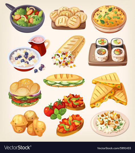 Vegetarian Street Food, Emojis Wallpaper, Foodie Art, Food Cartoon, Food Clipart, Watercolor Food, Cute Food Art, Food Wallpaper, Food Drawing