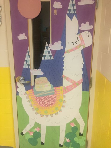 Llama classroom door Fa La La La Llama Door Decoration, Llama And Cactus Classroom Theme, Llama Door Decorations Classroom, Llama Classroom Door Ideas, Llama Classroom Decor, Llama Bulletin Board Ideas, Cowgirl Classroom, Llama Classroom Theme, Peru Crafts