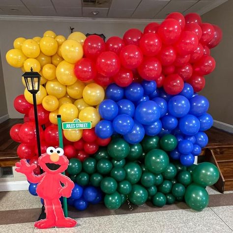 Stick Wit It Marketing on Instagram: "This weekend was crazy but we got it done! Yesterday job included: balloon wall, event stickers/labels, life size Elmo, custom street signs and props! Contact us today for your next event! Client: @ti.sabi #stickwititmarketing #balloonwall #sesamestreet #firstbirthday #eventdecor #wilmingtonde" Event Stickers, Balloon Basket, Custom Street Signs, Balloon Tassel, Marketing On Instagram, Sesame Street Birthday, Marquee Letters, Balloon Wall, Letter Balloons