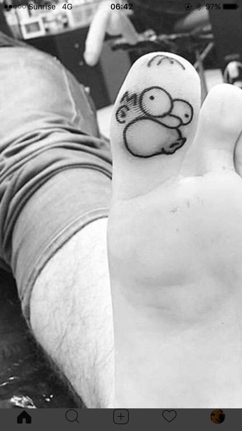 homer s. impson Homer Tattoos, Homer Simpson Tattoo, Simpson Tattoo, Toe Tattoo, Toe Tattoos, Simpsons Tattoo, Homer Simpson, Print Tattoos, Paw Print Tattoo