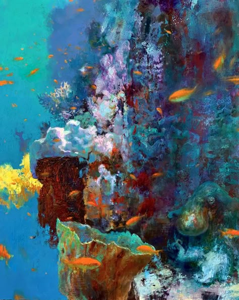 Under The Sea Abstract Painting, Under The Water Painting, Underwater Abstract Painting, Painterly Art Style, Fish Painting Acrylic, Aquarium Painting, Abstract Underwater, Coral Painting, Dove Painting