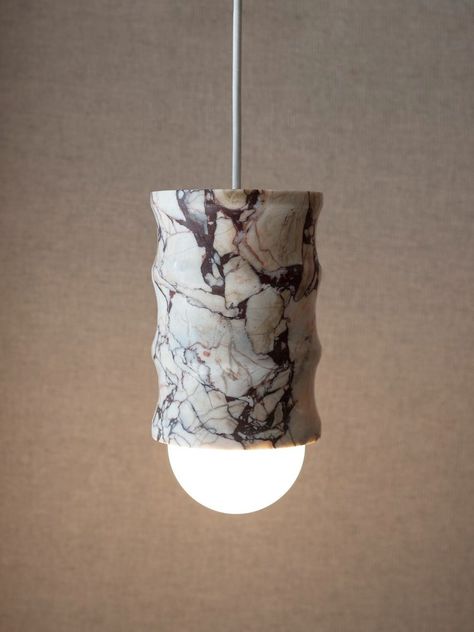 SARABURI MARBLE FLUTED PENDANT — ROBERT SUKRACHAND Bathroom Pendants, Marble Ceiling, Fluted Marble, Stone Lighting, Bathroom Pendant, Light Study, Solid And Striped, Sculptural Object, Light Crafts