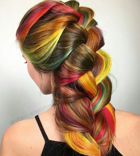 Wedding Hair Ideas, Epic Hair, Unicorn Wedding, Sunset Hair, Hairstyle Braids, Autumn Hair, Autumn Tones, Rainbow Hair Color, Bright Hair Colors