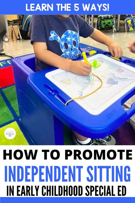 Independent sitting is an important milestone! In this blog post, I’m sharing five effective ways to promote independent sitting in early childhood special education. I talk about adaptive seating and positioning, sensory integration activities, as well as functional play and games. I also talk about fine motor activities and how these promote independent sitting. Learn more now! Ecse Activities, Ecse Classroom, Special Education Preschool, Sensory Integration Activities, Functional Play, Preschool Transitions, Special Education Lesson Plans, Early Childhood Special Education, Education Preschool