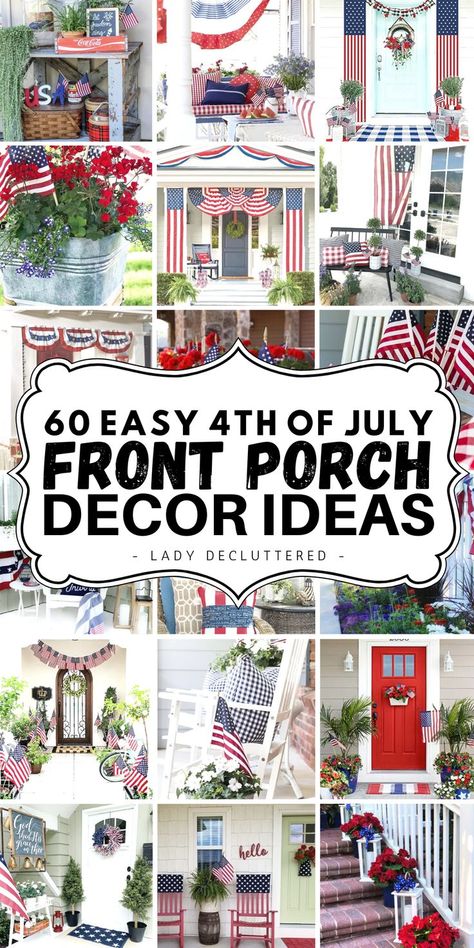 Apr 27, 2021 - When you want to feel patriotic, decorate your front porch! These 60 4th of July front porch decor ideas are super simple & festive. Fourth Of July Front Porch, 4th Of July Front Porch, 4th Of July Front Porch Decor, Decorating Porch, Patriotic Porch, Front Porch Decor Ideas, Memorial Day Decorations, Fourth Of July Decorations, 4th July Crafts