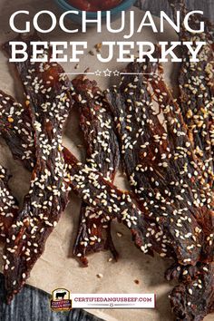 Korean Beef Jerky Recipe, Beef Appetizer Recipes, Gochujang Beef, Jerky Marinade Recipes, Beef Jerky Recipe Dehydrator, Jerkey Recipes, Jerky Marinade, Beef Jerky Recipe, Beef Appetizers