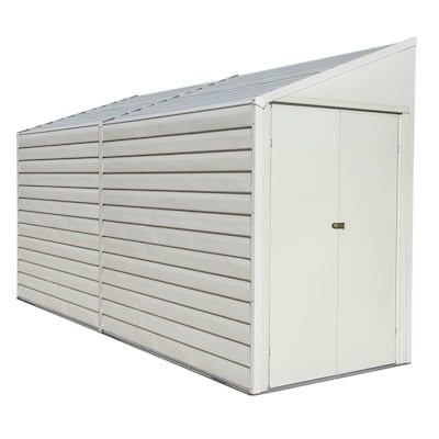 Shop Arrow 4-ft x 10-ft Yard Saver Galvanized Steel Storage Shedundefined at Lowe's.com. An innovation in compact, economical storage space solutions, the Yardsaver fits in and blends in like no other building can. The horizontal paneling looks Double Door Entryway, Carport Sheds, Steel Storage Sheds, Roof Storage, Lean To Shed, Backyard Storage, Metal Storage Sheds, Outdoor Buildings, Steel Storage