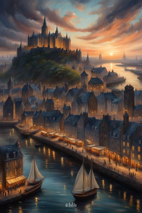 Journey into the Sunset: Digital Landscapes of Fantasy Ancient Cities Sun City Fantasy Art, Fantasy Academia, City Fantasy Art, Fantasy Cityscape, Breathtaking Sunsets, Cityscape Drawing, Golden City, Sun City, Fantasy City