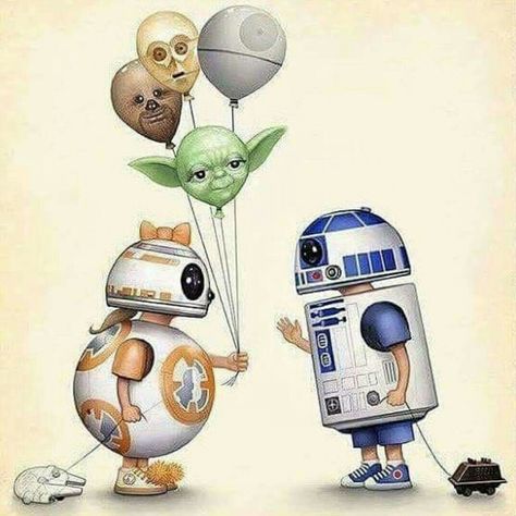 BB-8 R2-D2 Star Wars The Force Awakens cute boy girl with balloons Star Wars Happy Birthday, Star Wars Bb8, Twisted Disney, Star Wars Party, Birthday Meme, Cute Stars, Happy B Day, Happy Birthday Quotes, Happy Birthday Greetings