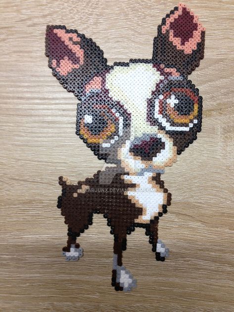 Chihuahua dog perler beads by XArjunX Pokemon Bead, Geeky Craft, 3d Perler Bead, Fuse Bead Patterns, Perler Bead Templates, Beads Designs, Melting Beads, Dog Crafts, Chihuahua Dog