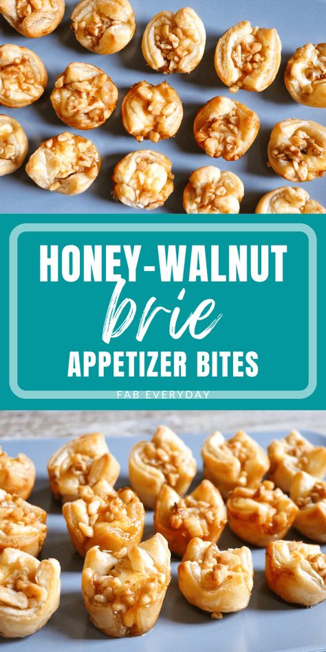 Honey Pecan Brie Bites, Maple Walnut And Bacon Brie Bites, Mini Brie Honey Bites, Apple And Brie Puff Pastry Bites, Brie Walnuts Honey, Brie Honey Walnut, Tartlet Appetizer Recipes, Walnut Appetizer Recipes, Apple Cranberry Mini Brie Bites