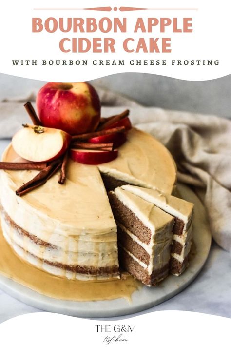 This easy cake recipe is made up of reduced apple cider and all of the fall and winter spices. It has a splash of bourbon in the cake and in the cream cheese icing to make it really something special! Bourbon Cream Cheese Frosting, Apple Cider Cake, Cider Cake, Bourbon Cake, Bourbon Apple Cider, Bourbon Cream, Apple Cider Donuts, Cake Tasting, Icing Recipe