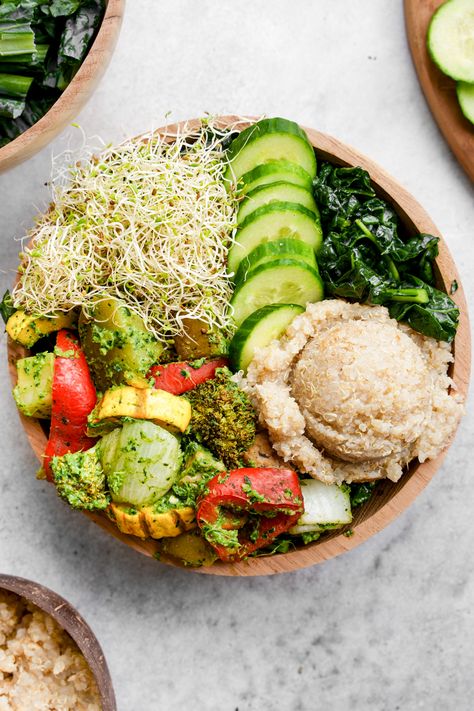 Vegan Superfood Recipes, Healthy Power Bowl Recipes, Vegan Protein Bowls, Pesto Buddha Bowl, Womb Cleanse, Vegan Nourish Bowl, Superfood Meals, Wellness Bowl, Nourishing Bowls