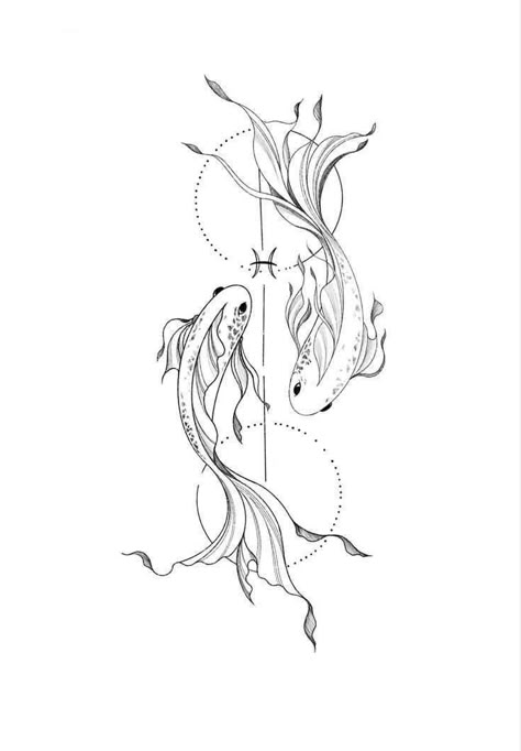 New Year Tattoo Ideas, Pisces Tattoo Drawing, Sun And Moon Koi Fish, Piceses Tattoo, Pisces Drawing, Pisces Fish Tattoos, Pisces Tattoo Designs, Pisces Tattoo, Koi Tattoo Design