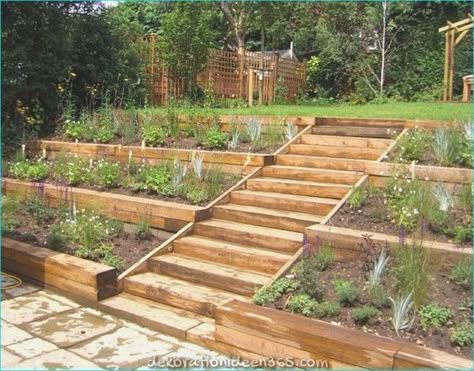 Slope Landscaping, Sloped Backyard Landscaping, Hillside Garden, Sloped Backyard, Hillside Landscaping, Garden On A Hill, Backyard Vegetable Gardens, Sloped Garden, Rock Garden Landscaping