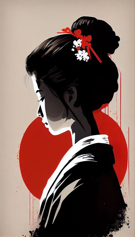 Geisha Art Illustrations, Japan Art Illustration, Japanese Digital Art, Feminine Painting, Japanese Geisha Art, Geisha Drawing, Portrait Art Drawing, Geisha Artwork, Art Geisha