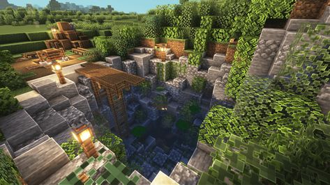 Waterfall Design Minecraft, Minecraft Places To Build, Mincraft Axalotal Pond, Minecraft Village Fountain Ideas, Pond Design Minecraft, Lava Pool Minecraft, Mc Pond Ideas, Minecraft Duck Pond, Waystone Minecraft Ideas