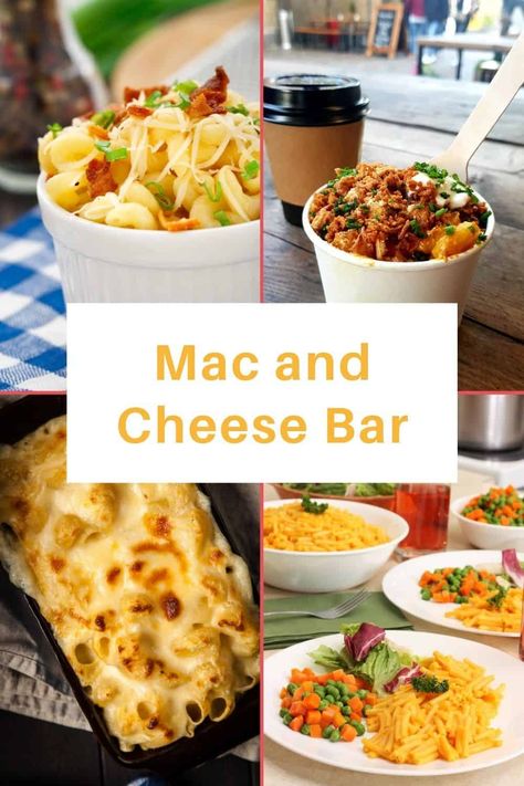 Wondering how to take your mac and cheese bar to the next level? Here are some amazing mac and cheese toppings that you can set up at the bar! Max And Cheese Bar Toppings, Mac And Cheese Board Ideas, Mac And Cheese Party Decorations, Mac And Cheese Station Wedding, Mac And Cheese Bar Parties, Mac Cheese Bar, Loaded Mac And Cheese Bar, Macaroni And Cheese Toppings, Max And Cheese Bar