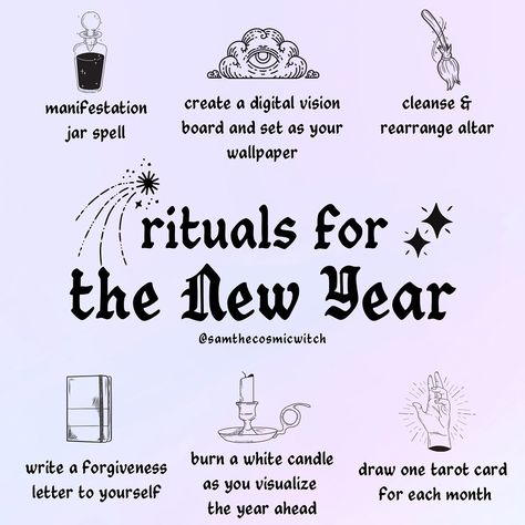 New Years Rituals, New Year Rituals, Sabbat Wheel, Energy Witch, New Year Magic, Simple Rituals, Blessed New Year, Witchcraft 101, Witchcraft Tarot