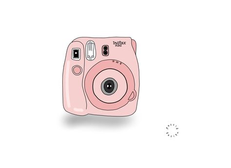 Kawaii Camera Icon, Instax Drawings, Instax Mini 9 Aesthetic, Instax Journal, Camera Icon Pink, Cute Pink App Icons, Kawaii Camera, Camera Sketch, 9 Aesthetic