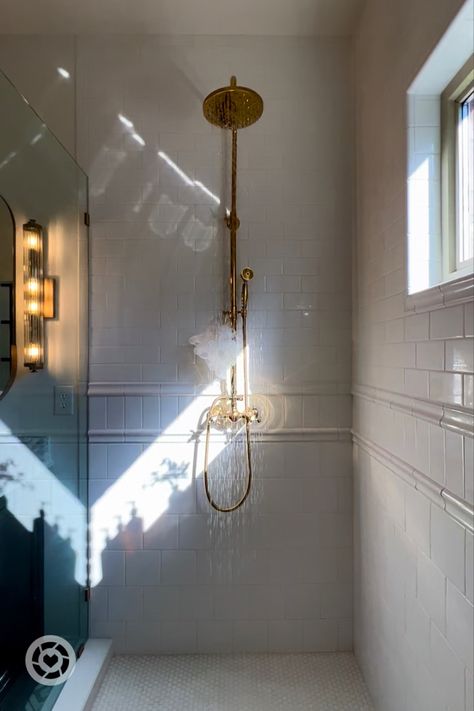 Oversize master walk-in shower, morning light, master bathroom remodel, primary bathroom renovation, luxury bathroom, boutique hotel bathroom, dream bathroom, dream shower, brass plumbing fixtures, brass shower head, rain shower head Follow my shop @foxyoxie on the @shop.LTK app to shop this post and get my exclusive app-only content! #liketkit #LTKSeasonal #LTKhome #LTKstyletip @shop.ltk https://liketk.it/3LX9k Boutique Hotel Bathroom, Bathroom Dream, Shower Hardware, Brass Shower Head, Dream Shower, Bungalow Renovation, Primary Bathroom, Shower Fixtures, Brass Shower