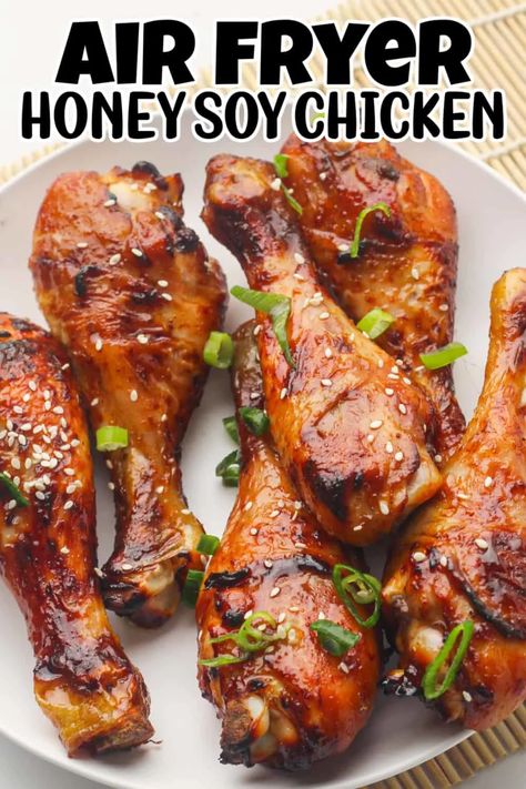 Are you looking for an easy and delicious chicken dinner recipe? We've got the perfect one for you - Air Fryer Honey Soy Chicken Drumsticks! This amazing dish takes only minutes to prepare and makes an incredibly tasty meal. The aroma coming from your air fryer is sure to have everyone in the family excited for dinner. Plus, thanks to the air fryer cooking technique, this chicken provides a unique crunchiness without any added fat or oil. Chicken Drumsticks In Air Fryer Recipes, Air Fryer Recipes Drumsticks, Air Fryer Chicken Drum Sticks, Drumsticks Air Fryer Recipes, Honey Soy Chicken Air Fryer, Drumsticks Recipe Air Fryer, Air Fry Chicken Drumsticks Recipes, Chicken Drummies In Air Fryer, Airfryer Chicken Drumstick Recipes